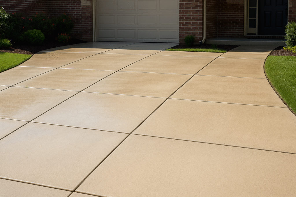 Clean concrete driveway after professional power washing service in Lansing, Michigan